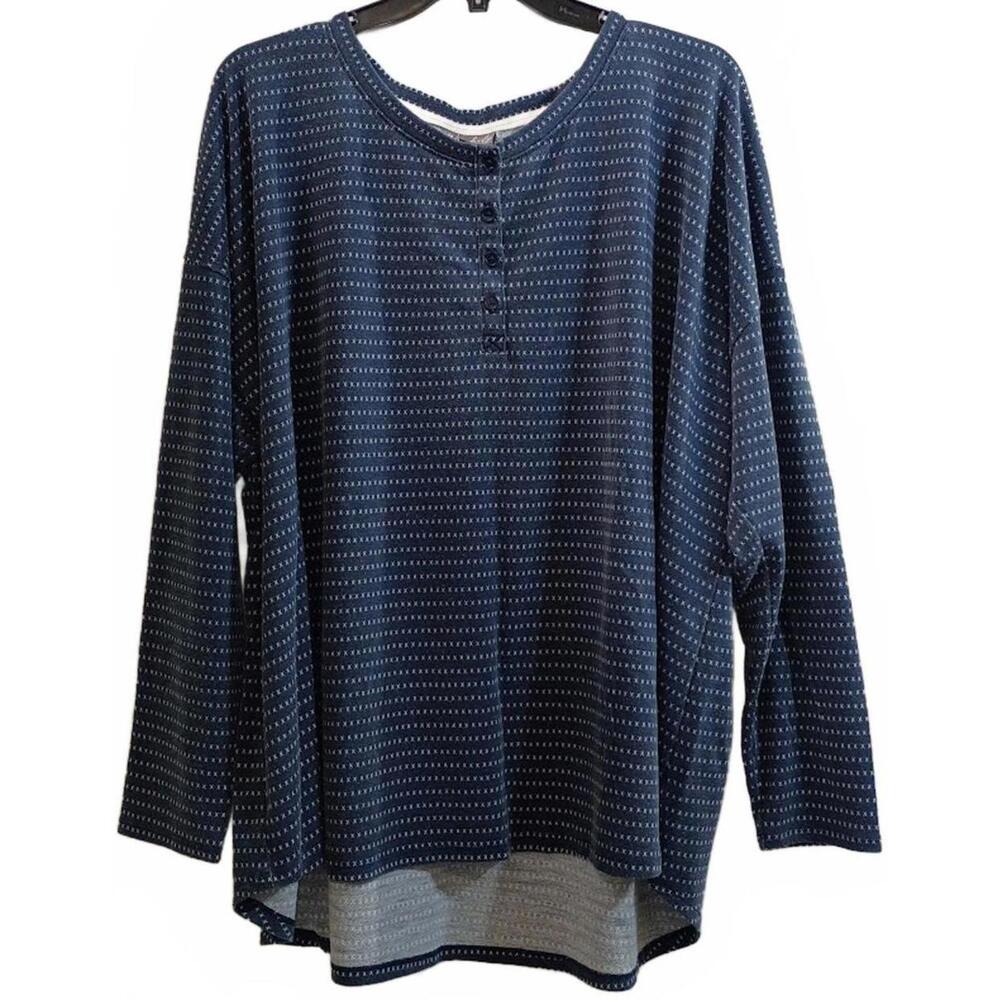 Wonderly Long Sleeve Navy Blue Patterned Shirt Plus Size 3X